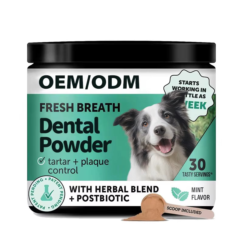 Dog Breath Freshener Dental Powder for Teeth Cleaning Plaque off Dental Care for Dogs OEM/ODM Tartar Remover for Postbiotics