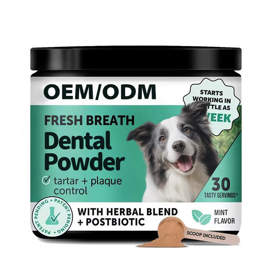 Dog Breath Freshener Dental Powder for Teeth Cleaning Plaque off Dental Care for Dogs OEM/ODM Tartar Remover for Postbiotics