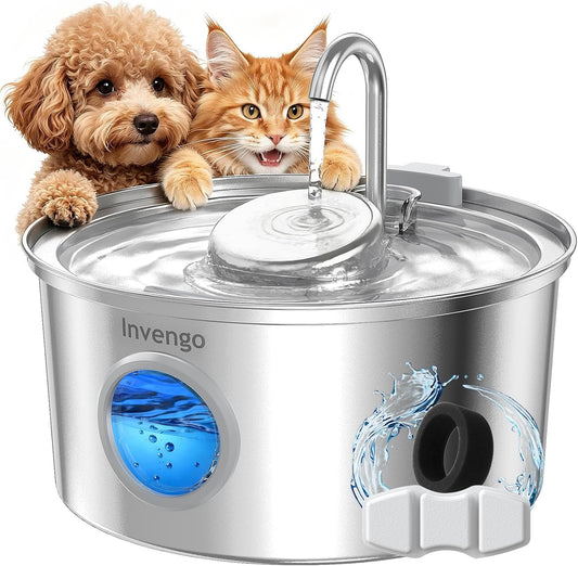 Stainless Steel Cat Water Fountain - 108oz (3.2L) Pet Water Dispenser